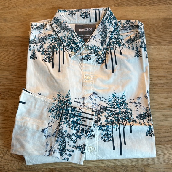 Bonobos Summer Weight Shirt Ski Scene-Crystal Teal in Sz Medium Tailored - Picture 7 of 8